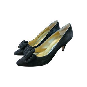 Morgan Talor Black Suede Bow Top Pumps Womens size 6.5 Vintage 80's